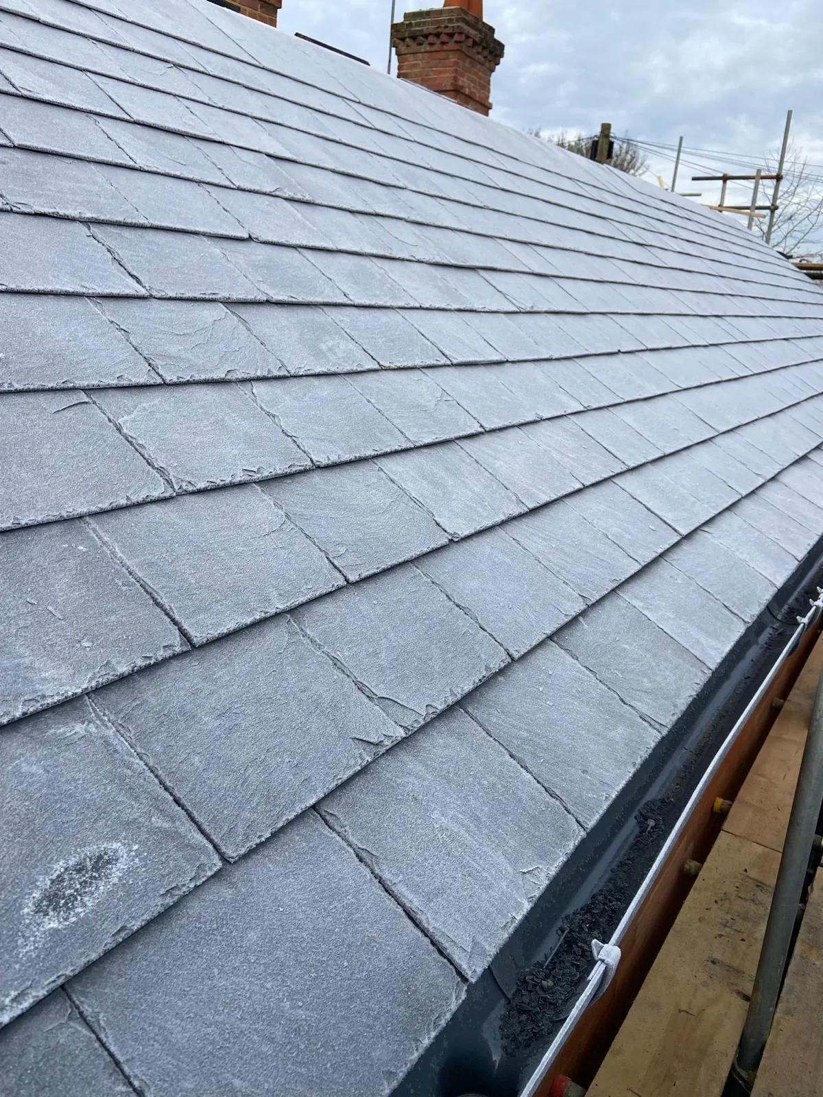 The roof of a house that has been gutted.